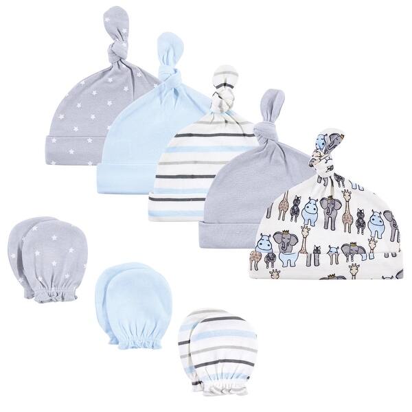 slide 1 of 1, Hudson Baby Infant Boy Cotton Cap and Scratch Mitten Set, Royal Safari, 0-6 Months - Royal Safari 0-6 Months - Royal Safari