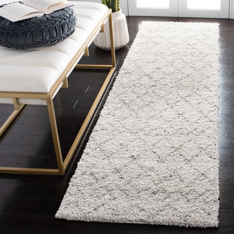 SAFAVIEH Berber Shag Ilmie Light Grey/Cream Rug - 2' x 14' Runner - Cream/Light Grey