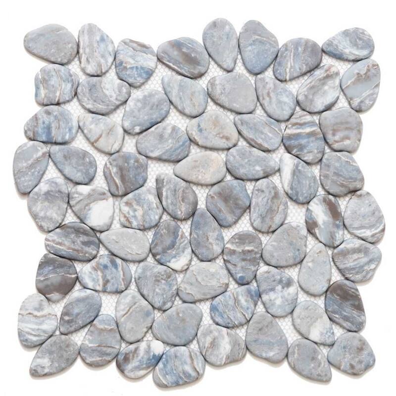 Recycled Cenote Pebble 13x13 Ocean Matte Glass Mosaic Tile - Floor, Wall & Backsplash