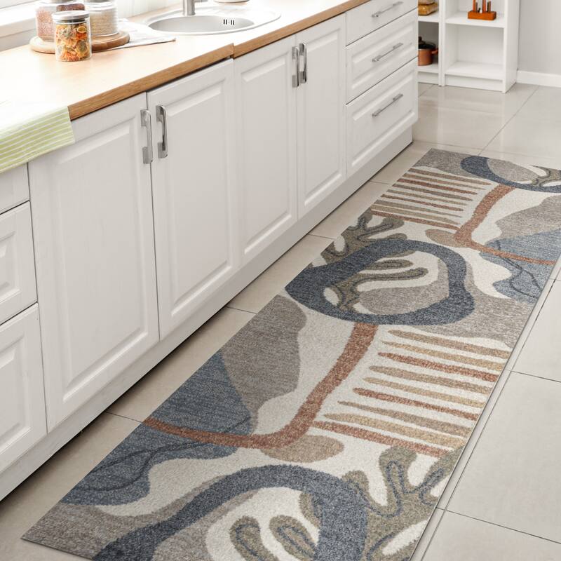 JONATHAN Y Weaver Abstract Glam Botanical Machine-Washable Cream/Multi Area Rug