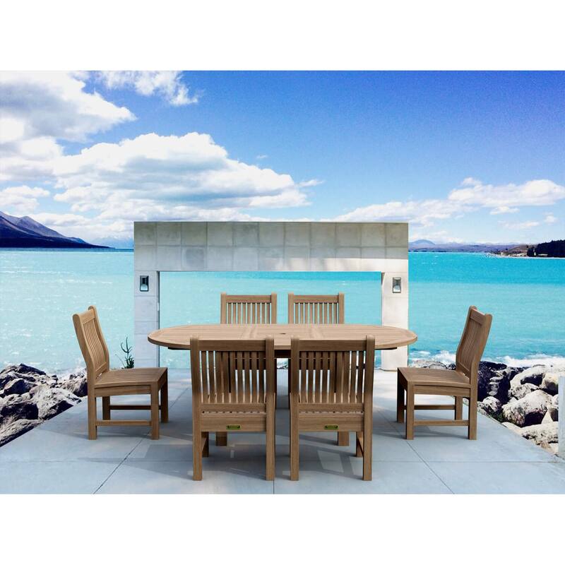 Coastal Dining Set 8ft Rectangular Table with 6 Chairs Outdoor Patio Furniture