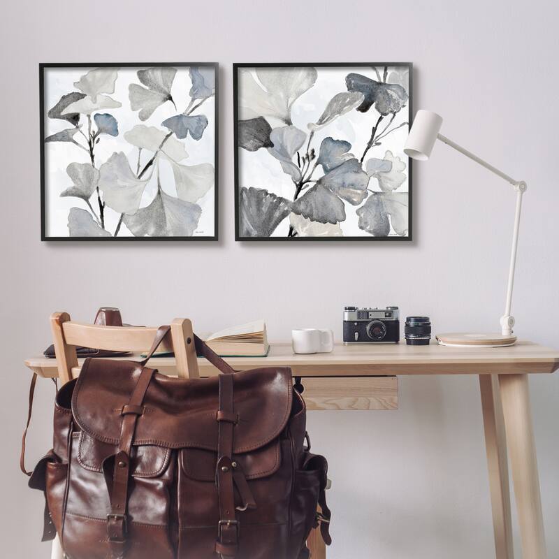 Stupell Elegant Monochromatic Plant Leaves Botanical Illustration Framed 2 Piece Wall Art - White