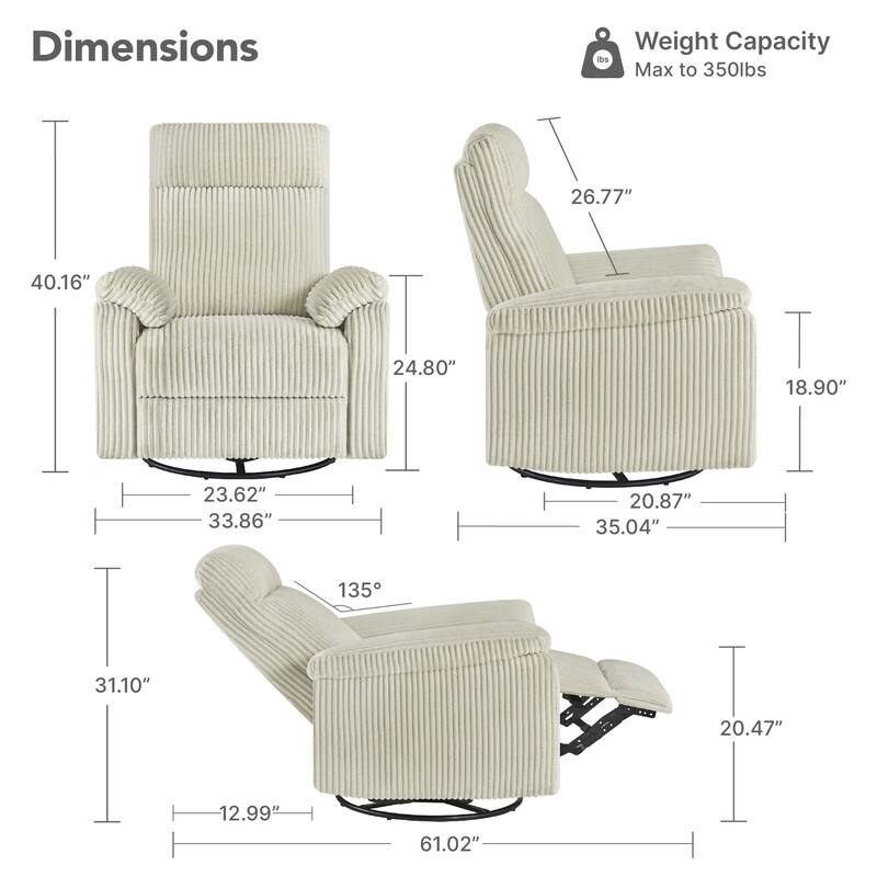 Spruce & Spring Manual Swivel Glider Recliner for Nursery