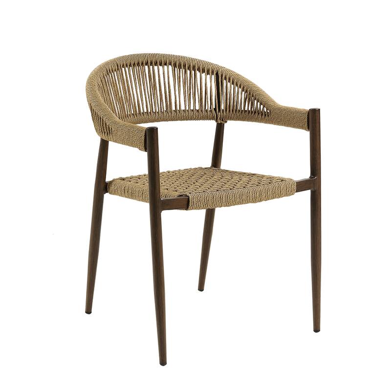 Holcomb Modern Wicker Rope Curved Patio Dining Arm Chair by Furniture of America