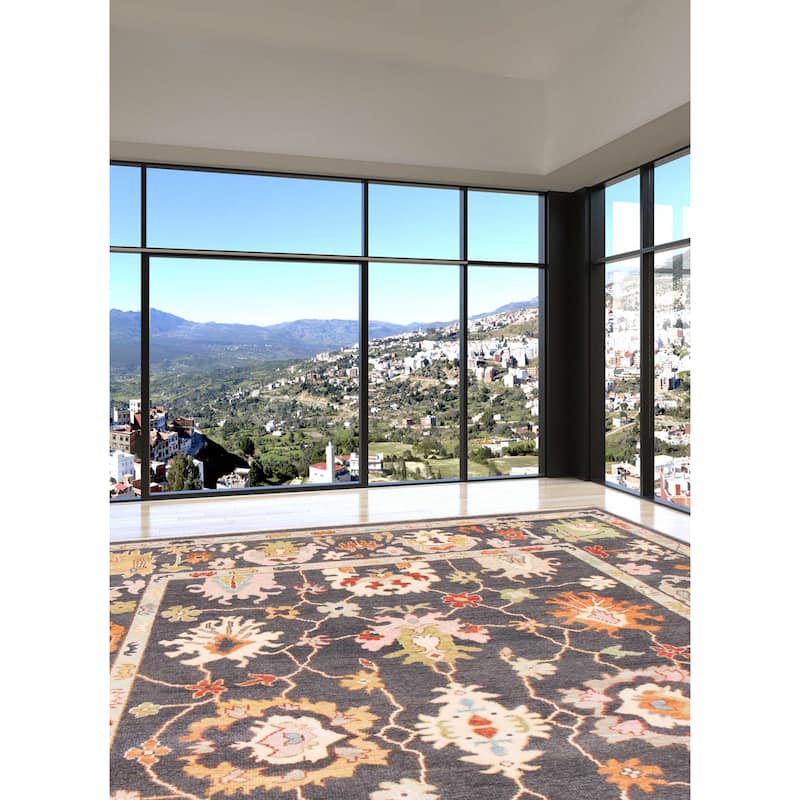 ECARPETGALLERY Hand-knotted Modern Oushak Dark Grey Wool Rug - 9'0 x 12'0