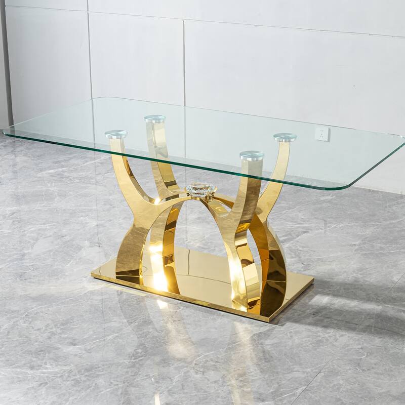 Stainless Steel Dining Table With Tempered Glass Top