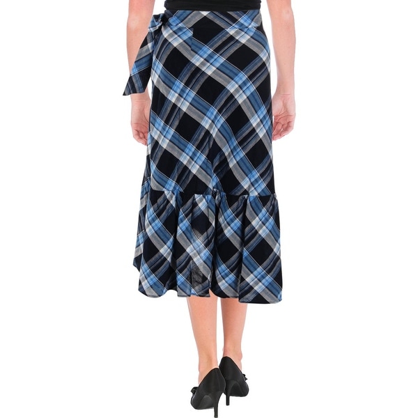 Lauren Ralph Lauren Womens Asymmetrical Skirt Plaid Ruffled