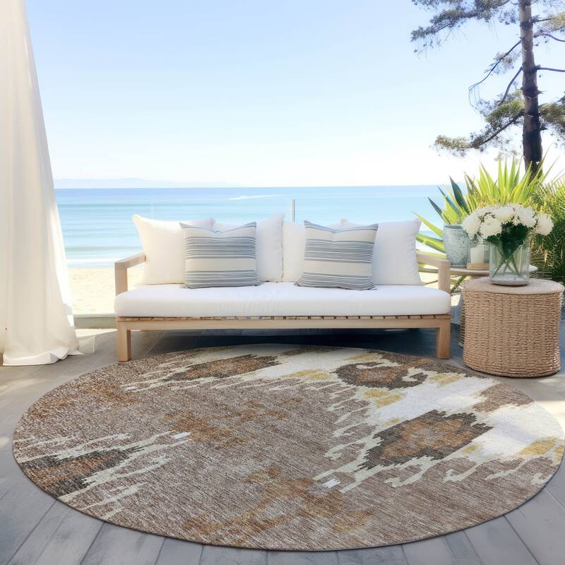 Machine Washable Indoor/ Outdoor Chantille Boho Global Rug - Brown - 8' x 8'