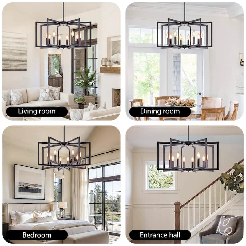 27" 8-Light Black Geometric Chandelier - Industrial - Living Kitchen (Bulb Not Included)