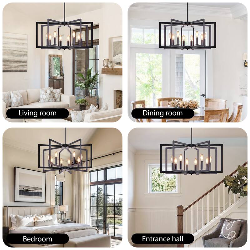 27" Modern Geometric 8-Light Chandelier - Industrial Metal Pendant Light Fixture for Living Room (Bulb Not Included)