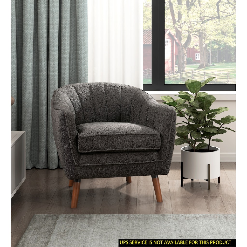 Charcoal Textured Fabric Upholstered Mid-Century Modern Accent Chair