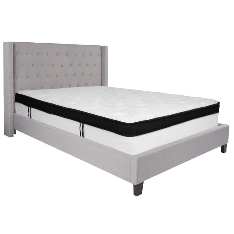 Tufted Upholstered Platform Bed w/ Memory Foam Pocket Spring Mattress