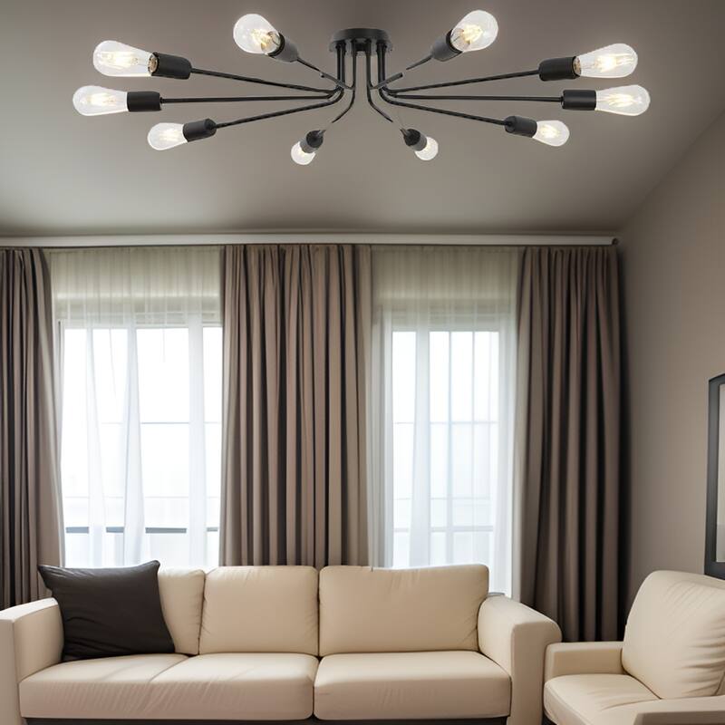 Modern 10-Light Semi Flush Mount Ceiling Chandelier, Dimmable Ceiling Lamp for Bedroom, Entryway, or Cafe