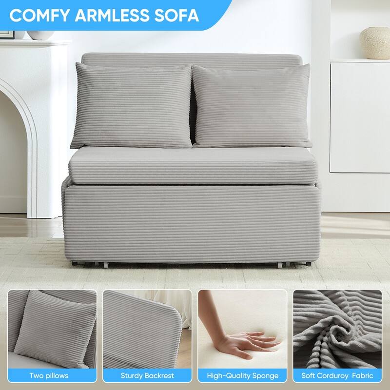 Mixoy Corduroy Fabric Queen Size/Twin Size Sofa Bed, 2-in-1 Modern Pull Out Sleeper Sofa Bed