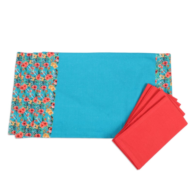 Novica Handmade Floral Greetings Placemat And Napkin Set (Set For 4)