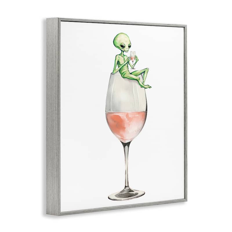 Stupell Lounging Alien on Wine Glass Framed Giclee Art Design By Lil' Rue