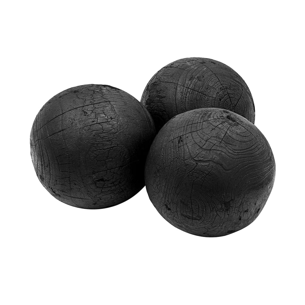 Rustic Style Teak Orbs - 15" - Black - Set of 3
