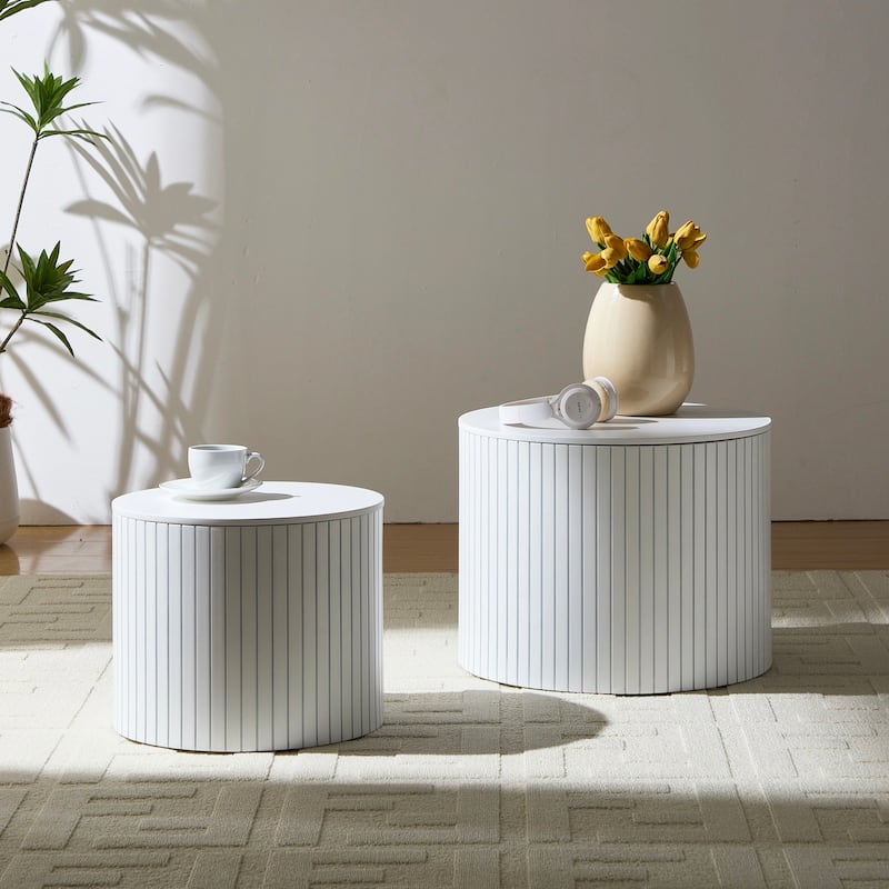 Nesting Table Set of 2 Sofa Side Table White Corner Table