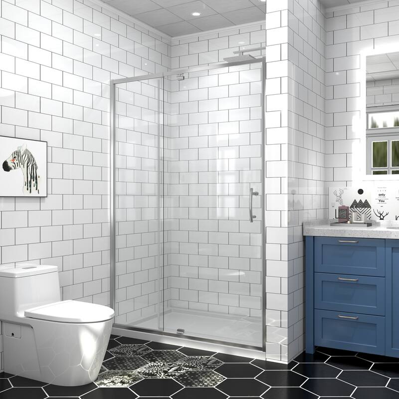 Modland 42''/48''/54''/60''W x 71''H Frameless Pivot Swing Shower Door Enclosure with 1/4" SGCC Tempered Glass Door