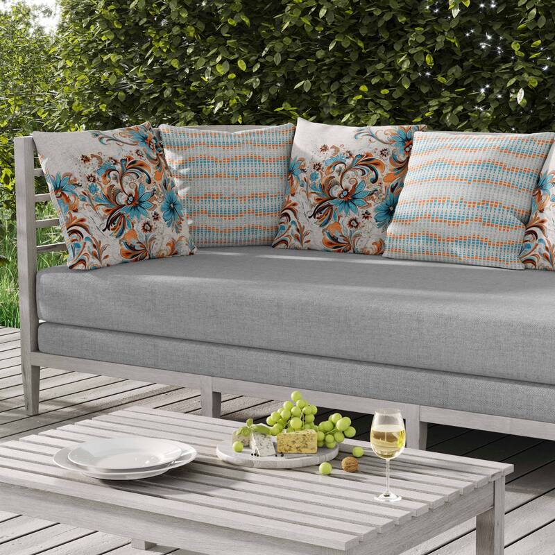 Wild Flora Fusion Indoor/Outdoor Reversible Throw Pillow Blue and Orange