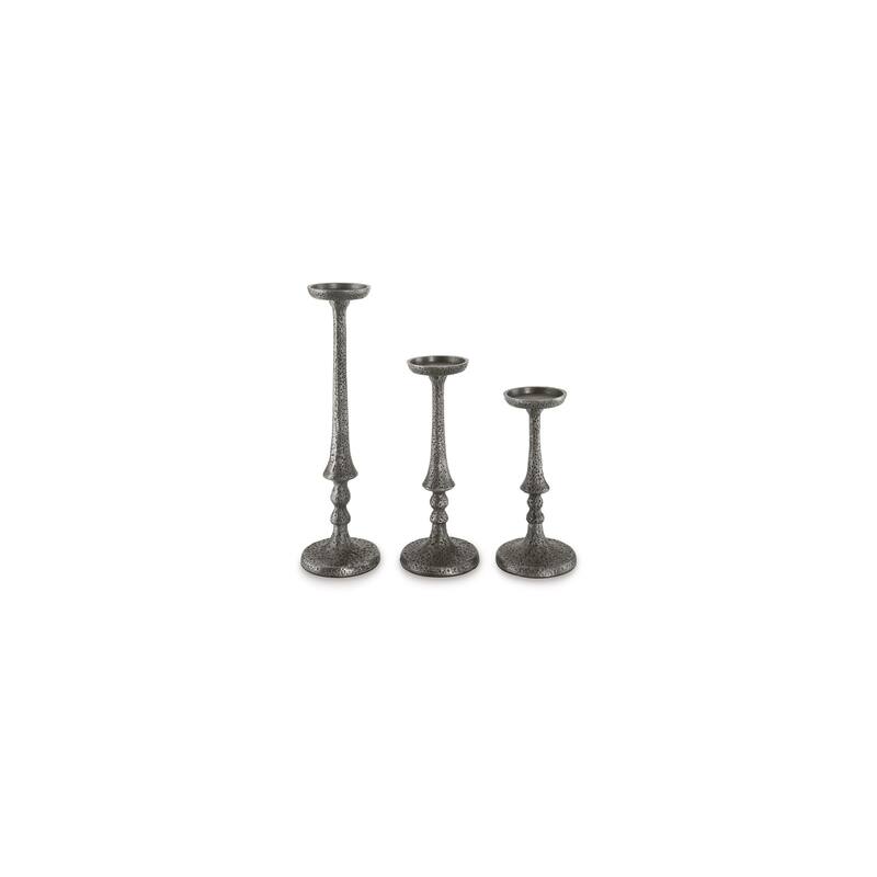 Ishika Candle Holder Set of 3, Cast Aluminium, Antique Pewter Gray Finish