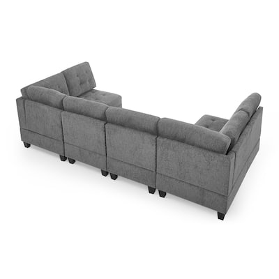 DIY Sectional Sofa Set with Hidden Storage Chenille Modular Sofa Set, Grey