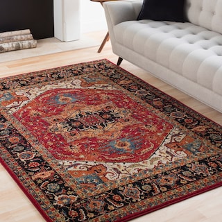Anna Red & Black Updated Traditional Area Rug - 5'3" x 7'3"