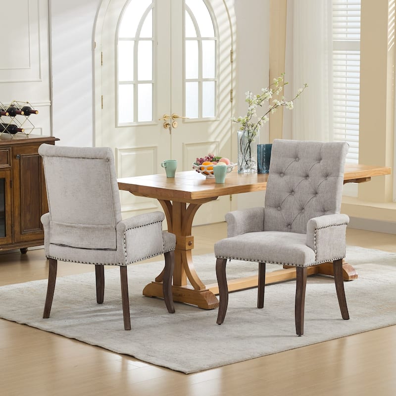Upholstered Accent Dining Chair, Curved Solid Wood Legs, Tufted Club Arm Dining Chair, Single Pack