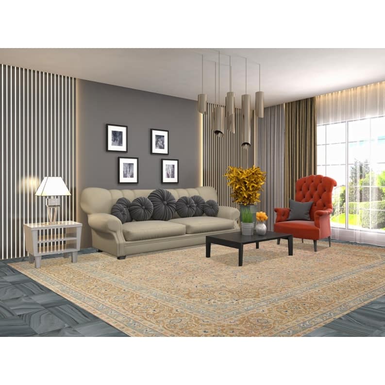 Hand Knotted Oriental 100% Wool Carpet Traditional Floral Coral Mashad Area Rug - 12' 5'' X 9' 3''