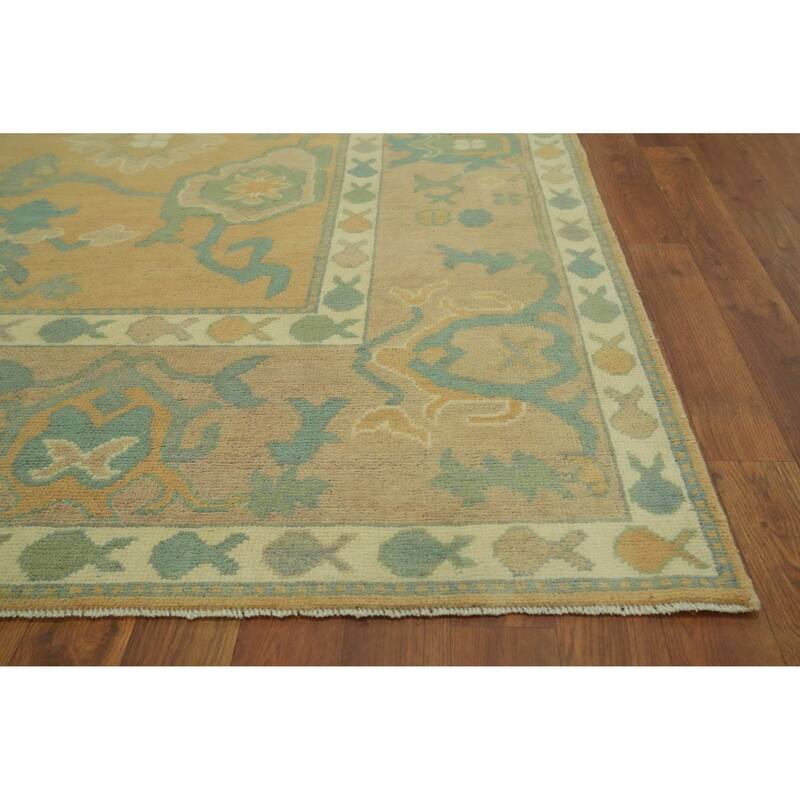 Vegetable Dye Floral Oushak Turkish Area Rug, Floral Geometric Carpet - 10' 6'' X 7' 10''