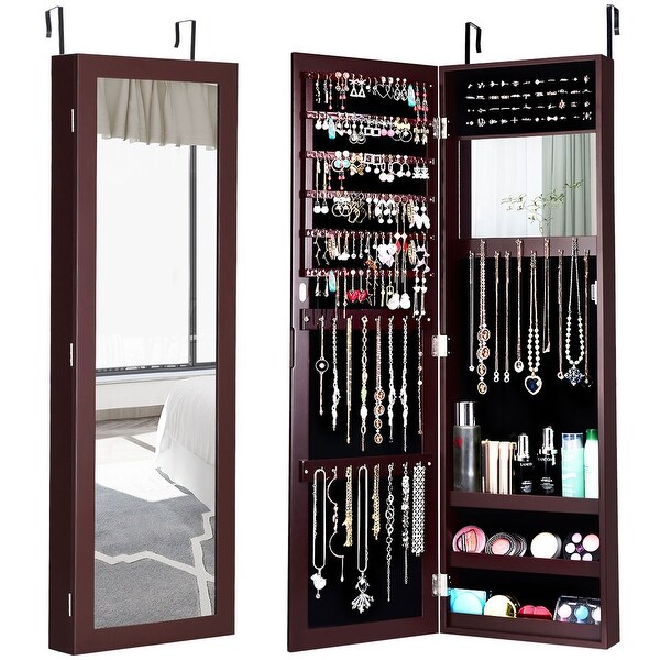 Costway Wall Door Mounted Mirrored Jewelry Cabinet Storage Organizer