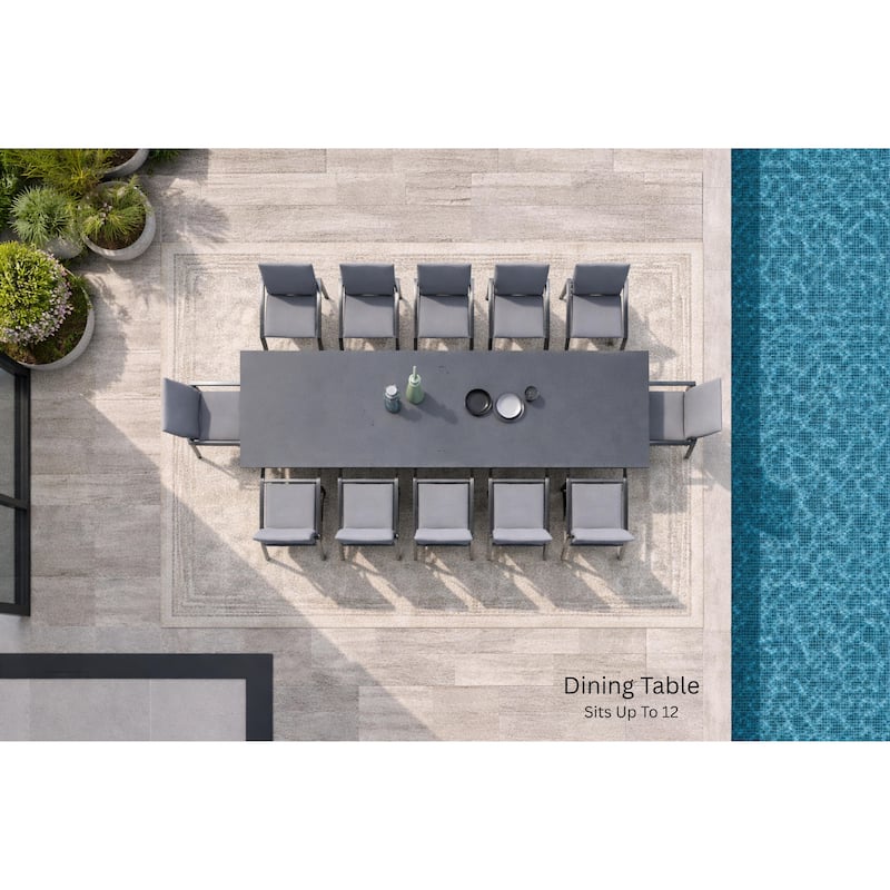 Dekota Dark Grey 13-Piece Aluminum Outdoor Dining Set with Sling Set in Midnight Grey - N/A