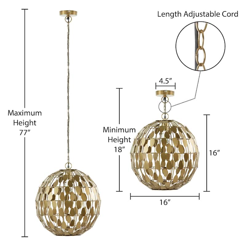 Lena River of Goods Gold Metal 16-Inch Pendant Light with Adjustable Hanging Cord - 16" x 16" x 18/77"