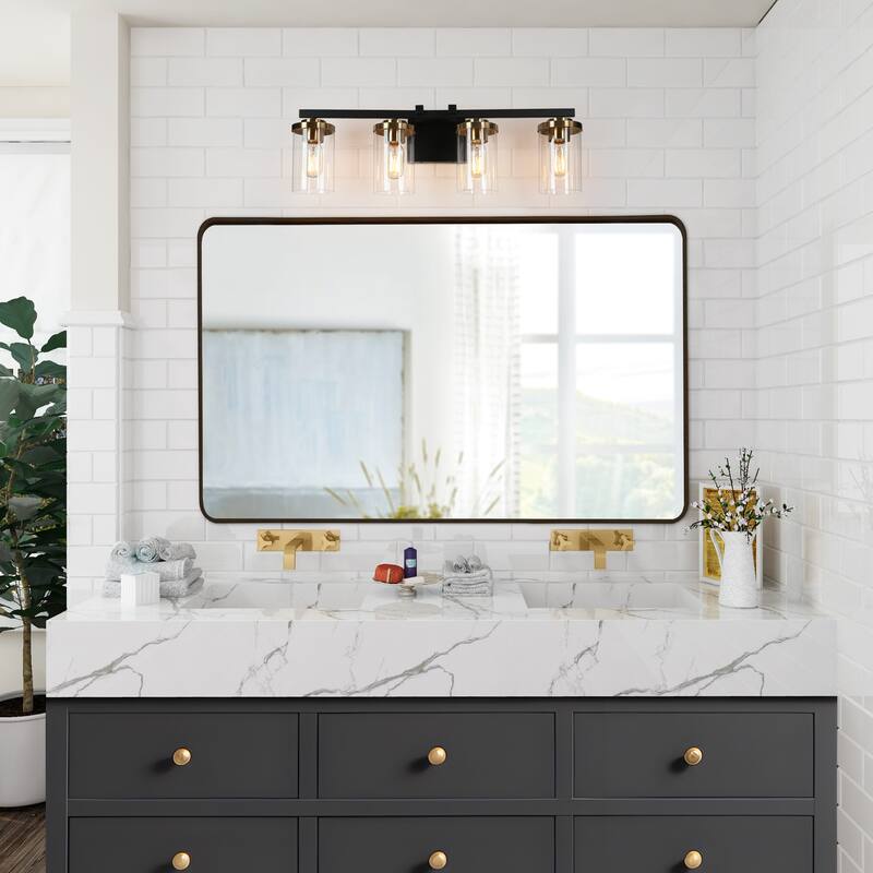 Modern 2/3/4-Light Black Gold Bathroom Vanity Lights with Cylinder Glass