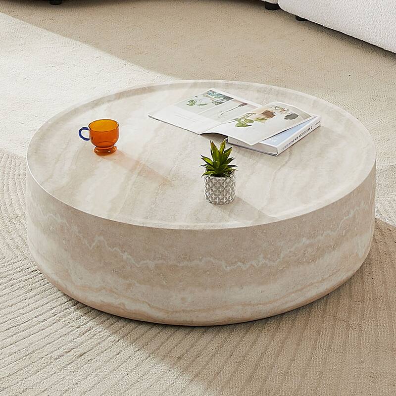 31.49'' Round coffee table,Sturdy Fiberglass table for Living Room, No Need Assembly
