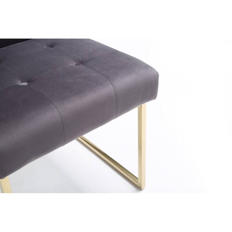 Set of Two Tufted Gray And Gold Upholstered Fabric Dining Side Chairs