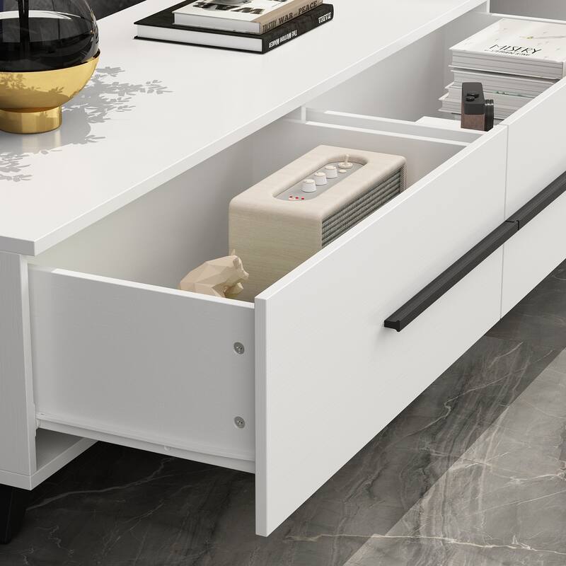 Extendable Modern TV Stand for TVs up Black/White Living Room Table