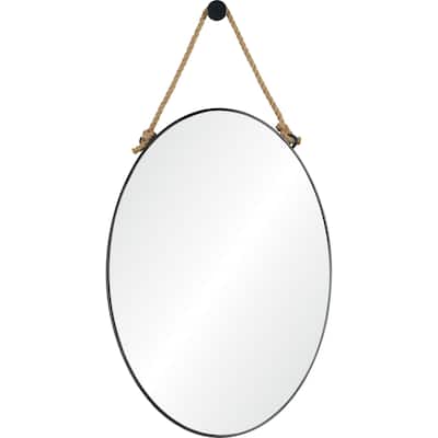 42" Matte Black Finished Framed Oval Glass Wall Mirror