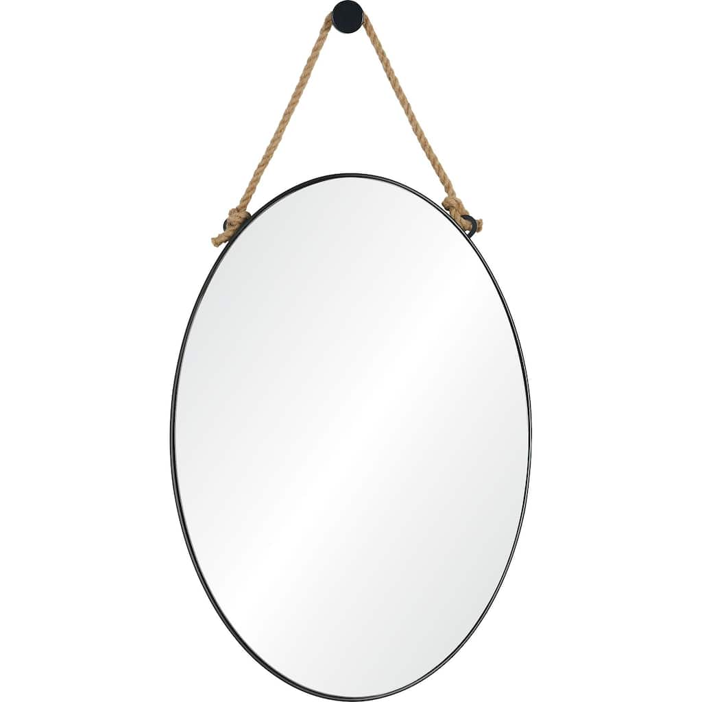 42" Matte Black Finished Framed Oval Glass Wall Mirror