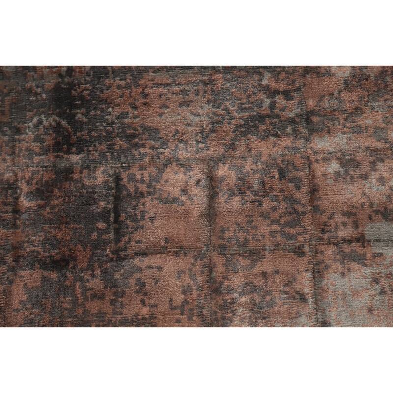 Hand Knotted Oriental Viscose Silk Carpet Modern Abstract Oranges & Rust Abstract Area Rug - 7' 4'' X 5' 3''