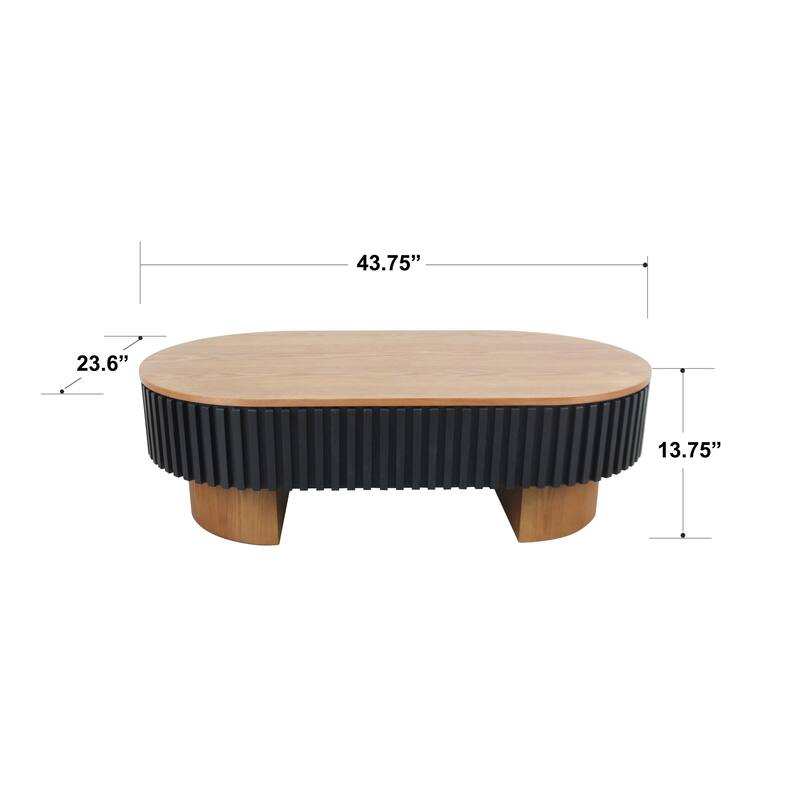 43.7" Elliptical Living Room Coffee Table With Hidden Storage And Removable Tabletop, Solid Wood Veneer Modern Coffee Table