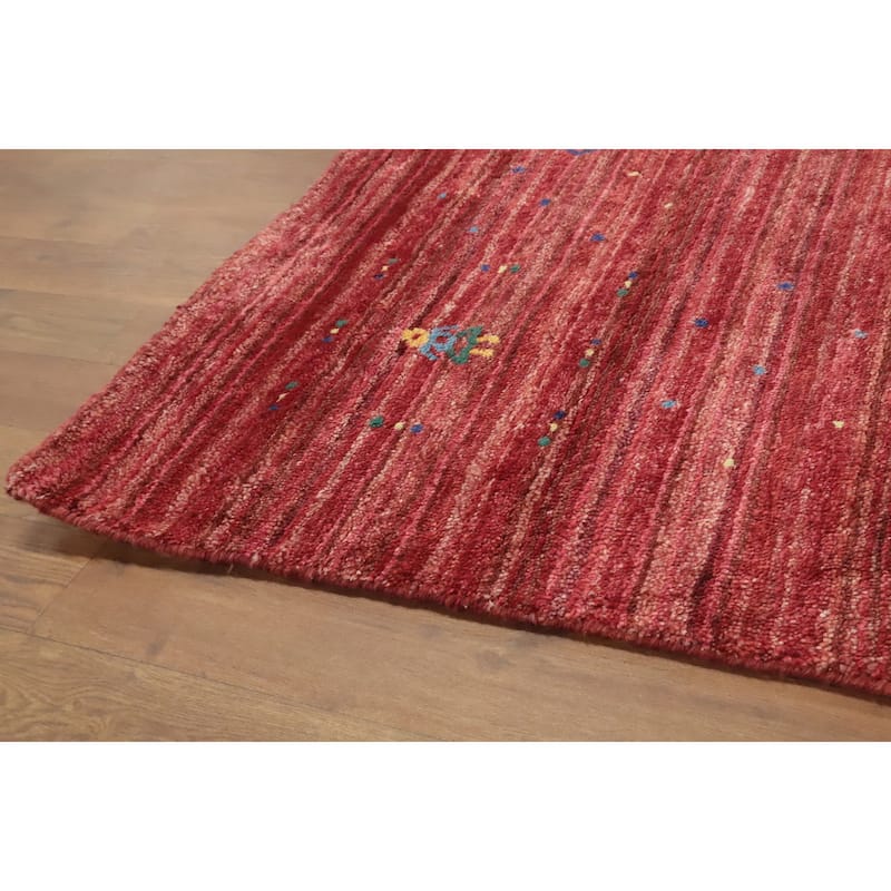 Hand Knotted Oriental Viscose Silk Carpet Tribal Animal Pictorial Red Gabbeh Area Rug - 8' 8'' X 8' 9''