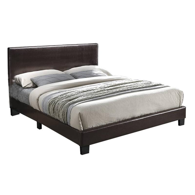 Adjustable Headboard Full Size Faux Leather Upholstered Bed Frame in Espresso Brown