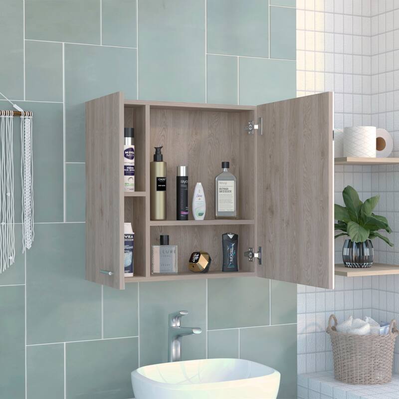 Medicine Cabinet with Four Internal Shelves and Double Doors- Space-Saving Wall-Mounted