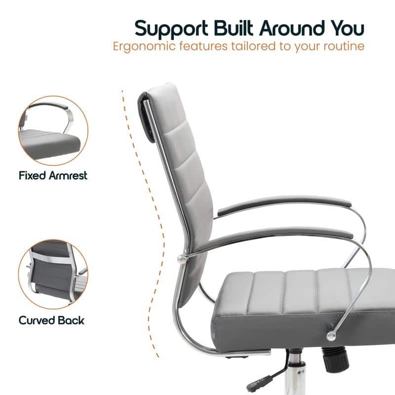 Benmar Modern Leather Ribbed Executive Office Chair with Chrome Frame, Adjustable Height, 360° Swivel, and Rolling Casters