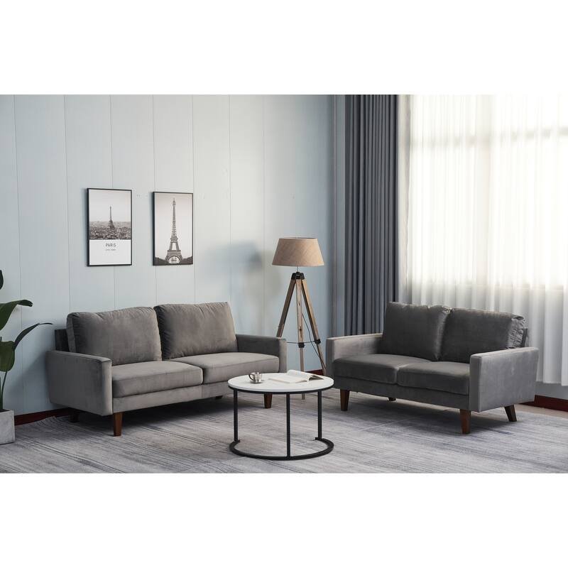 Grey Sofa with Wood and Fabric, 70x33x34 inches