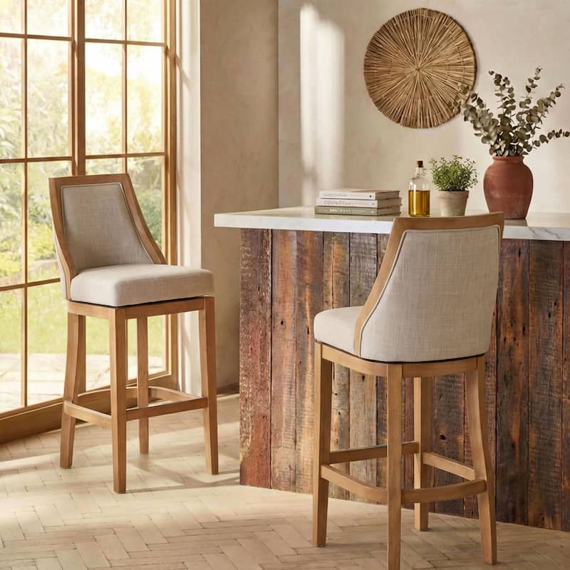 Ellis Bar Stool with Solid Wood Frame and Upholstered Seat and Back