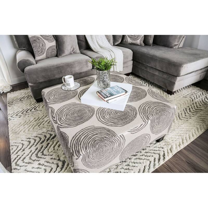 Transitional Style Pattern Finish Square Upholstery Ottoman Oversized Design Bun Legs