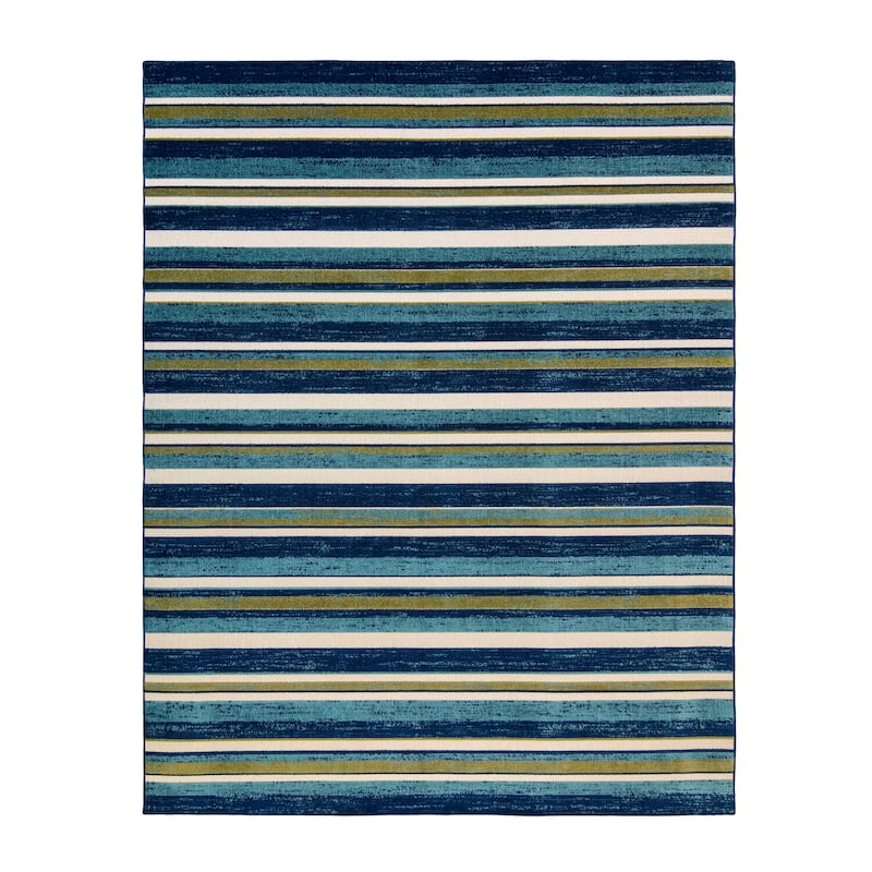 Gertmenian Fosel Muxia Aqua Blue Modern Stripe High-Low Indoor/ Outdoor Area Rug