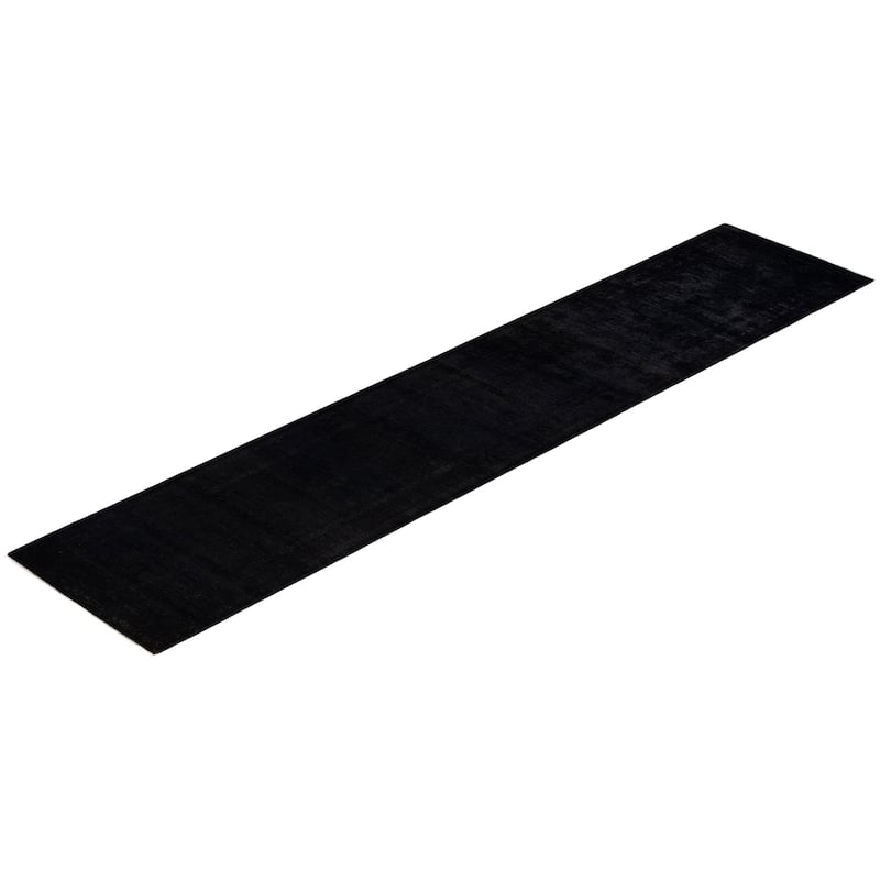 Overton Hand Knotted Wool Vintage Inspired Modern Contemporary Overdyed Black Runner Rug - 3' 0" x 14' 4"